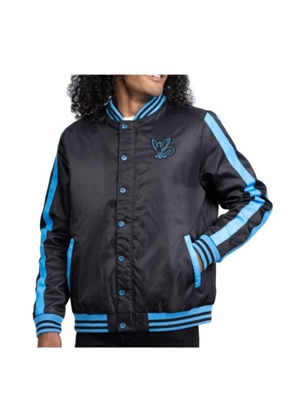 Pokemon Articuno Snap Zip Down Insulated Adult Bomber Jacket -XS -Black /Blue